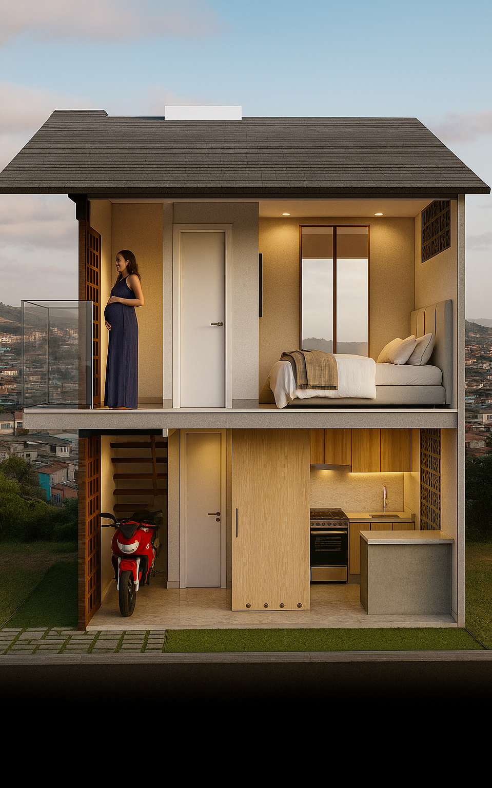 Minicasa destinada a casal ou pessoa solteira com vida dinâmica  com telhada com uma água